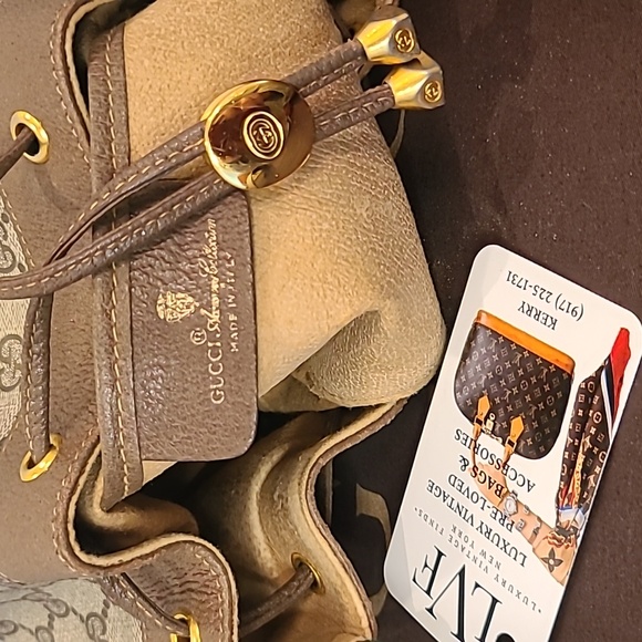 GUCCI ACCESSORIES VINTAGE 70’S WEB SHERRY DRAWSTRING GG SUPREME COATED BUCKETBAG - Picture 10 of 17